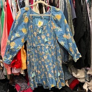 Free People Blue Floral Long Sleeve Dress